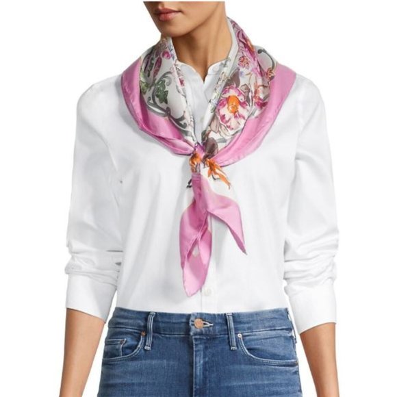 Salvatore Ferragamo Ceramica Print Silk Square Scarf Avorio Rose - Picture 10 of 10